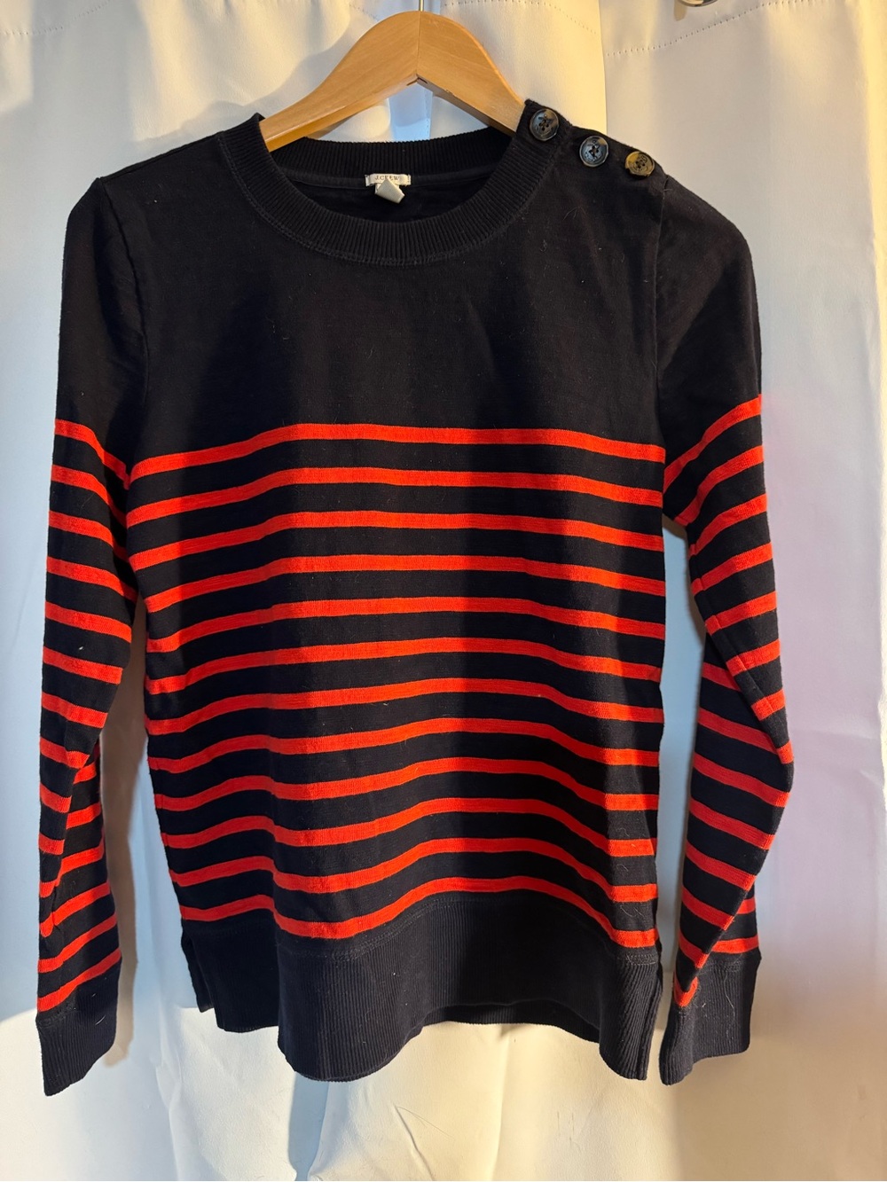J. Crew Black and Red Striped Crewneck Sweater